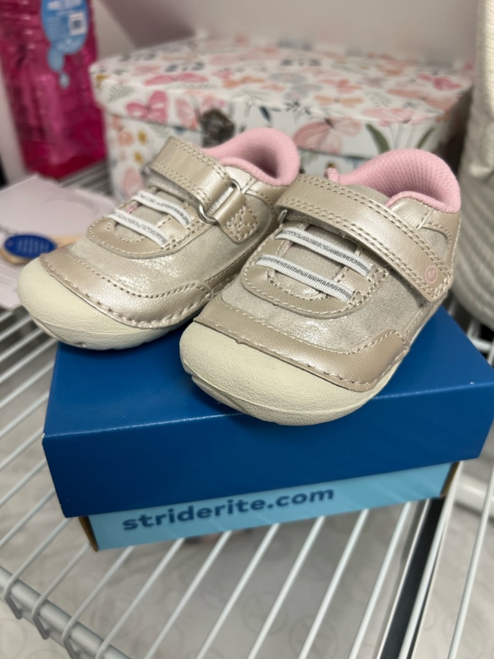 Stride Rite Metallic Champagne and Pink Toddler Sneakers